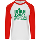 Irish Hungover Tomorrow St. Patrick's Day Mens L/S Baseball T-Shirt White/Red