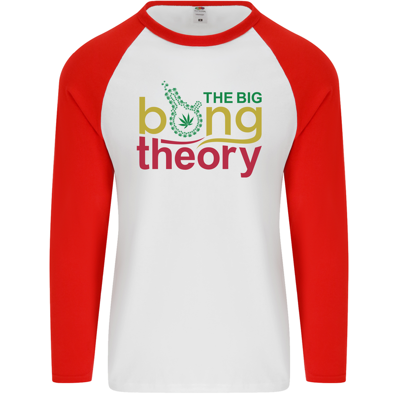 The Big Bong Theory Funny Weed Cannabis Mens L/S Baseball T-Shirt White/Red