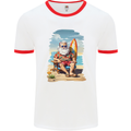 Christmas Santa With Surfboard Xmas Surfing Mens Ringer T-Shirt White/Red