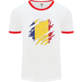 Torn Romania Flag Romanian Day Football Mens Ringer T-Shirt White/Red