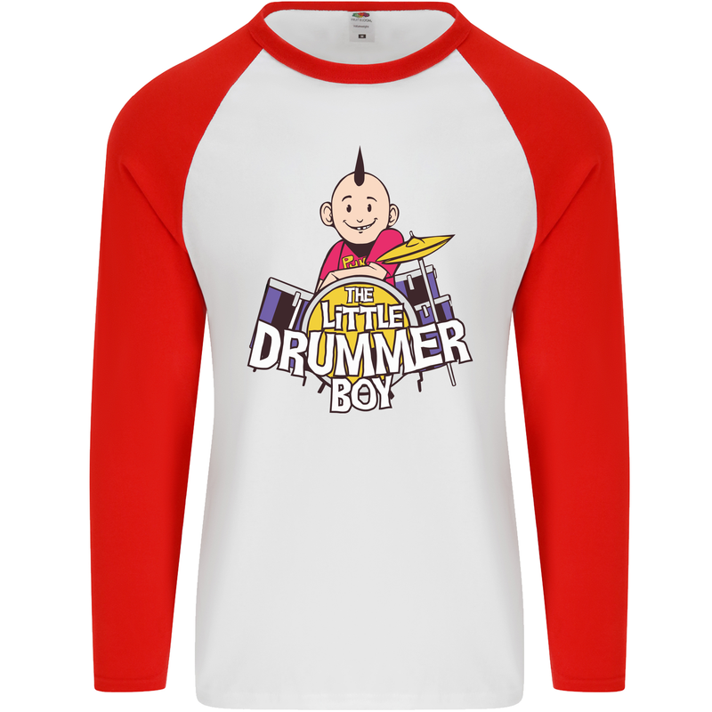 The Little Drummer Boy Funny Drumming Drum Mens L/S Baseball T-Shirt White/Red