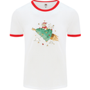 Christmas Cat Space Rocket Xmas Tree Ship Mens Ringer T-Shirt White/Red