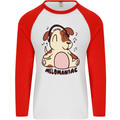 Melomaniac Dog Yoga Meditation Funny Mens L/S Baseball T-Shirt White/Red