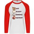 Eat Sleep Smoke Weed Repeat Drugs Cannabis Mens L/S Baseball T-Shirt White/Red