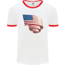 Curled USA Flag Independence Day Football Mens Ringer T-Shirt White/Red
