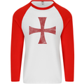 Knights Templar Cross Fancy Dress Outfit Mens L/S Baseball T-Shirt White/Red