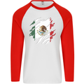 Torn Mexico Flag Mexican Day Football Mens L/S Baseball T-Shirt White/Red