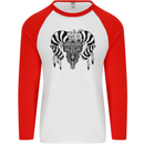 Tribal Bull Skull Buffalo Mens L/S Baseball T-Shirt White/Red