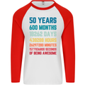 50th Birthday 50 Year Old Mens L/S Baseball T-Shirt White/Red