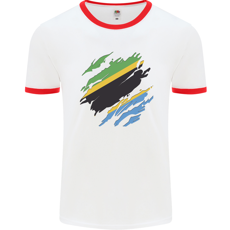 Torn Tanzania Flag Tanzanian Day Football Mens Ringer T-Shirt White/Red