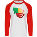 Curled Mali Flag Malian Day Football Mens L/S Baseball T-Shirt White/Red