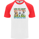 Dogs God is Great Christian Christianity Jesus Mens S/S Baseball T-Shirt White/Red