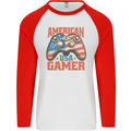 American USA Gamer Video Games Joypad Mens L/S Baseball T-Shirt White/Red