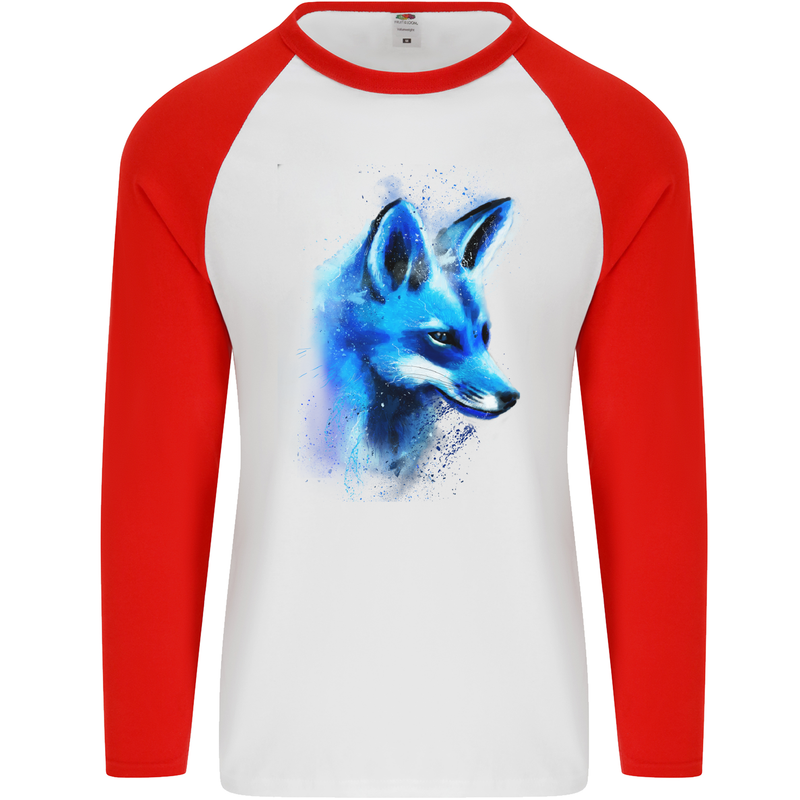 A Fox Watercolour Mens L/S Baseball T-Shirt White/Red