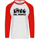 Ew People Cats Funny Mens L/S Baseball T-Shirt White/Red