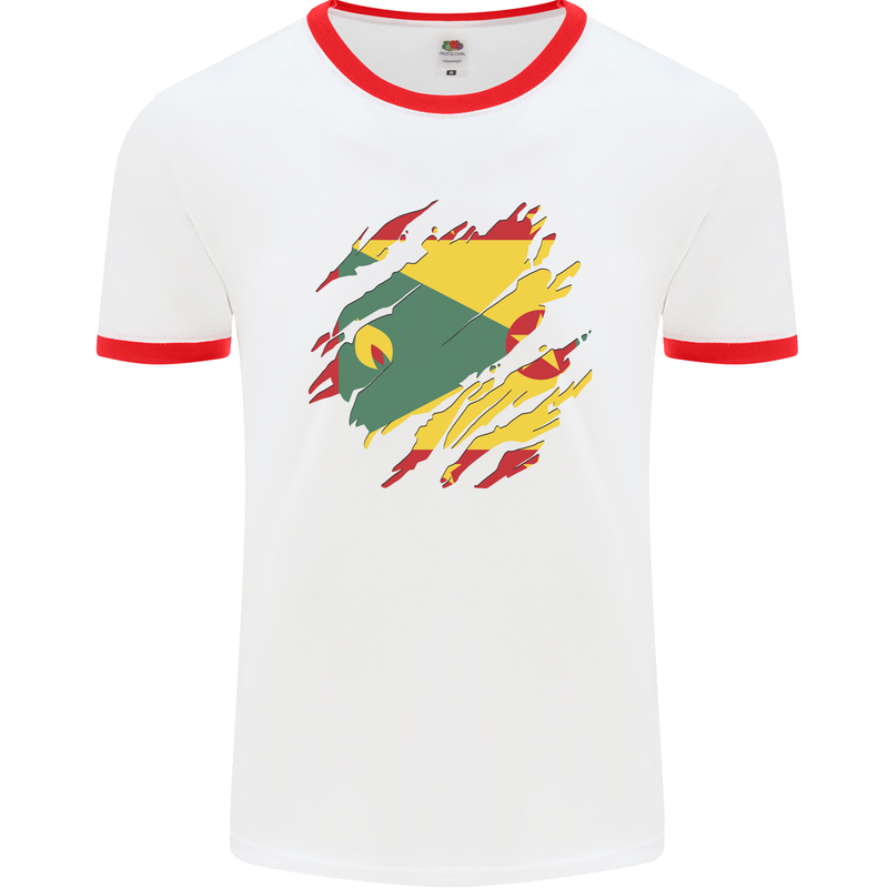 Torn Grenada Flag Grenadians Day Football Mens Ringer T-Shirt White/Red