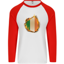 The Irish Tricolour Flag Fire Ireland Mens L/S Baseball T-Shirt White/Red