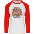 Old School Biker Bicycle Chopper Cycling Mens L/S Baseball T-Shirt White/Red