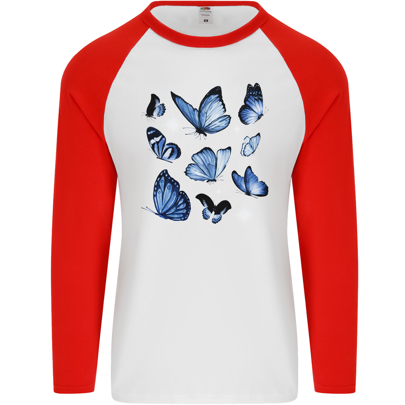 A Butterfly Collection Rhopalocera Mens L/S Baseball T-Shirt White/Red