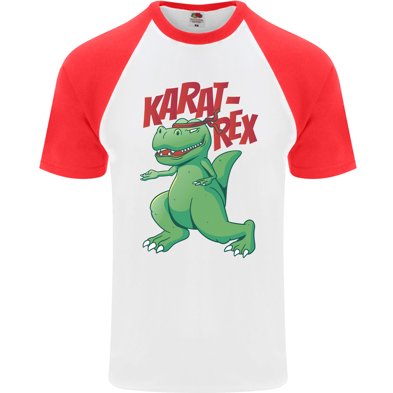 Karat-Rex Karate T-Rex Dinosaur Mens S/S Baseball T-Shirt White/Red