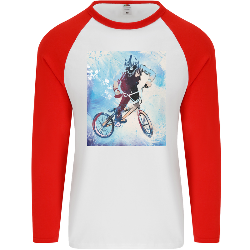 A Cool BMX Design Mens L/S Baseball T-Shirt White/Red