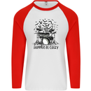 Skeleton Drummer Be Crazy Drumming Drum Mens L/S Baseball T-Shirt White/Red