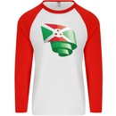Curled Burundi Flag Burundians Day Football Mens L/S Baseball T-Shirt White/Red