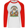 Trippy Guitar Hippy Gnome Magic Mushrooms Mens L/S Baseball T-Shirt White/Red