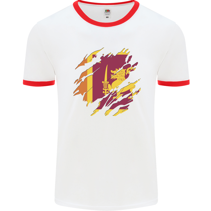 Torn Sri Lankan Flag Sri Lanka Day Football Mens Ringer T-Shirt White/Red