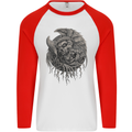 Angel Skull of Death Biker Motorbike Gothic Mens L/S Baseball T-Shirt White/Red