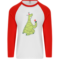 A Llama Wearing a Christmas Hat Xmas Mens L/S Baseball T-Shirt White/Red