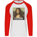 Mona Lisa Parody Monday Lisa Mens L/S Baseball T-Shirt White/Red