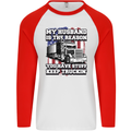 Truck Driver Funny USA Flag Lorry Driver Mens L/S Baseball T-Shirt White/Red
