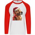 Christmas Golden Retriever Dog Xmas Mens L/S Baseball T-Shirt White/Red