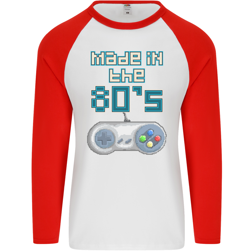 Made in the 80's Funny Birthday Retro Mens L/S Baseball T-Shirt White/Red