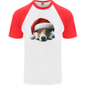 Christmas Jack Russell Wearing an Xmas Hat Dog Mens S/S Baseball T-Shirt White/Red