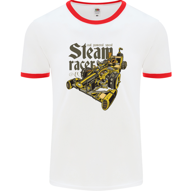 Steampunk Motorsports Racing Car Mens Ringer T-Shirt White/Red