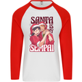 Santa is My Sempai Funny Anime Christmas Xmas Mens L/S Baseball T-Shirt White/Red