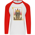 King Playing Card Gothic Skull Poker Mens L/S Baseball T-Shirt White/Red