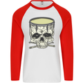 Skull Snare Drum Drummer Drumming Mens L/S Baseball T-Shirt White/Red