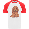 A Dachshund Puppy Dog Mens S/S Baseball T-Shirt White/Red