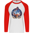 Trippy Alice Magic Mushrooms LSD Mens L/S Baseball T-Shirt White/Red