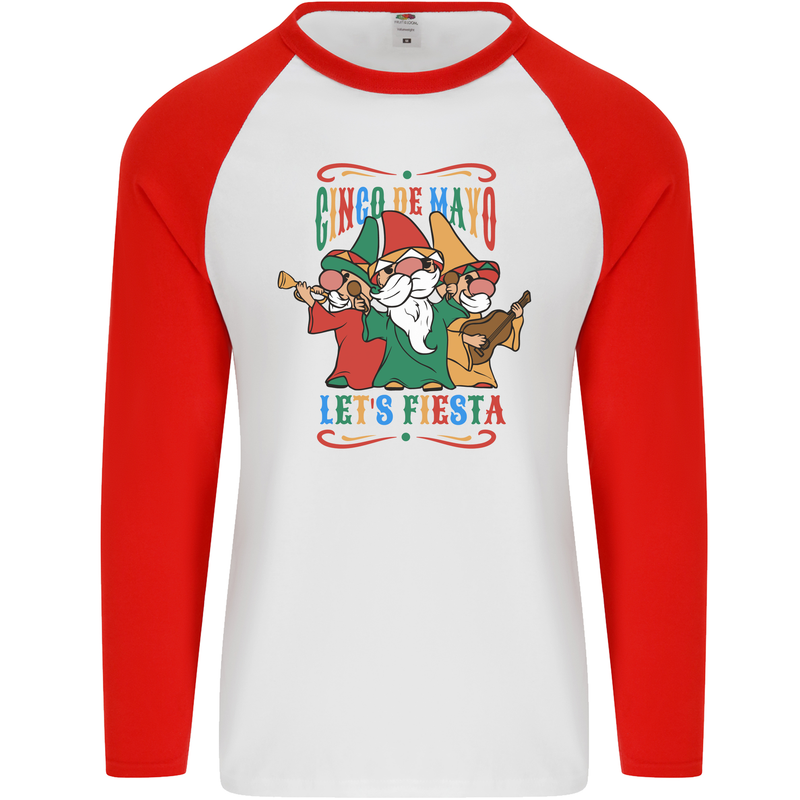 Cinco De Mayo Lets Fiesta Funny Gnomes Mens L/S Baseball T-Shirt White/Red