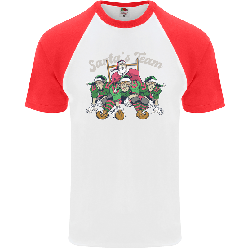 Santa American Football Team Christmas Xmas Mens S/S Baseball T-Shirt White/Red