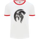 Black Tribal Tattoo Style Dragon Mens Ringer T-Shirt White/Red
