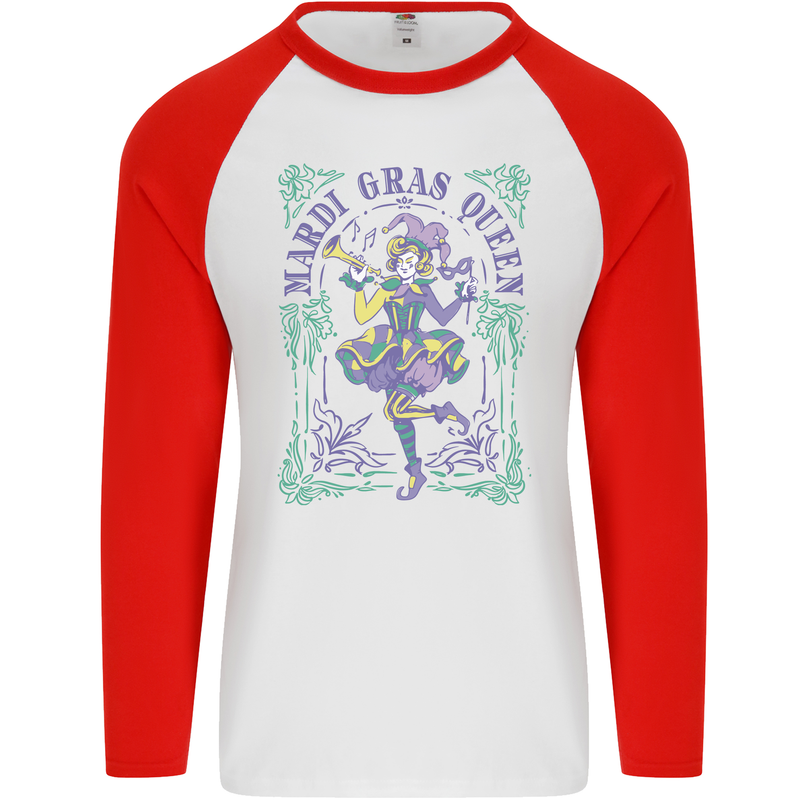 Mardi Gras Queen Mens L/S Baseball T-Shirt White/Red