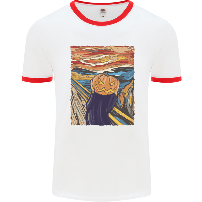 Pumpkin Scream Painting Halloween Mens Ringer T-Shirt White/Red