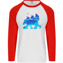 A Blue Flame Grizzly Bear Mens L/S Baseball T-Shirt White/Red