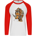 Steampunk Rhino Rhinoceros Mens L/S Baseball T-Shirt White/Red