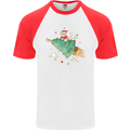 Christmas Cat Space Rocket Xmas Tree Ship Mens S/S Baseball T-Shirt White/Red